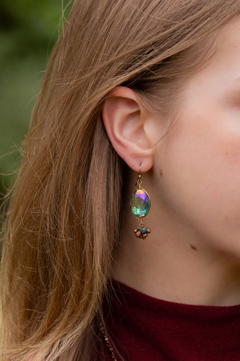 Crisp Autumn Crystal, Czech Glass Herringbone Earrings