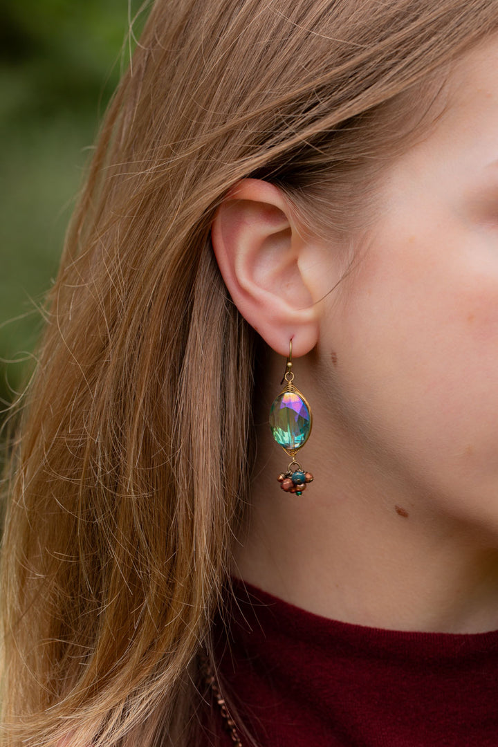 Crisp Autumn Crystal, Czech Glass Herringbone Earrings