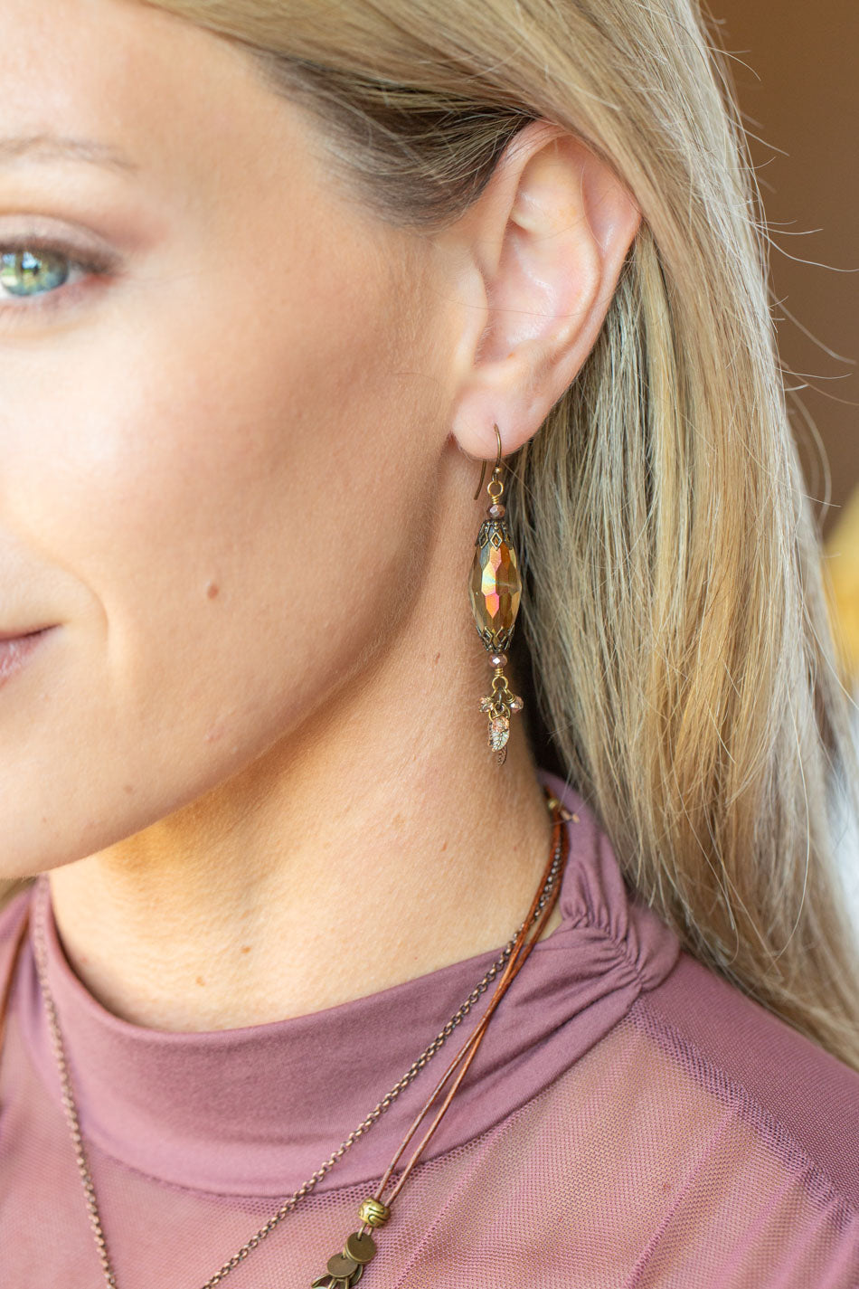 Mauve Crystal Dangle Earrings
