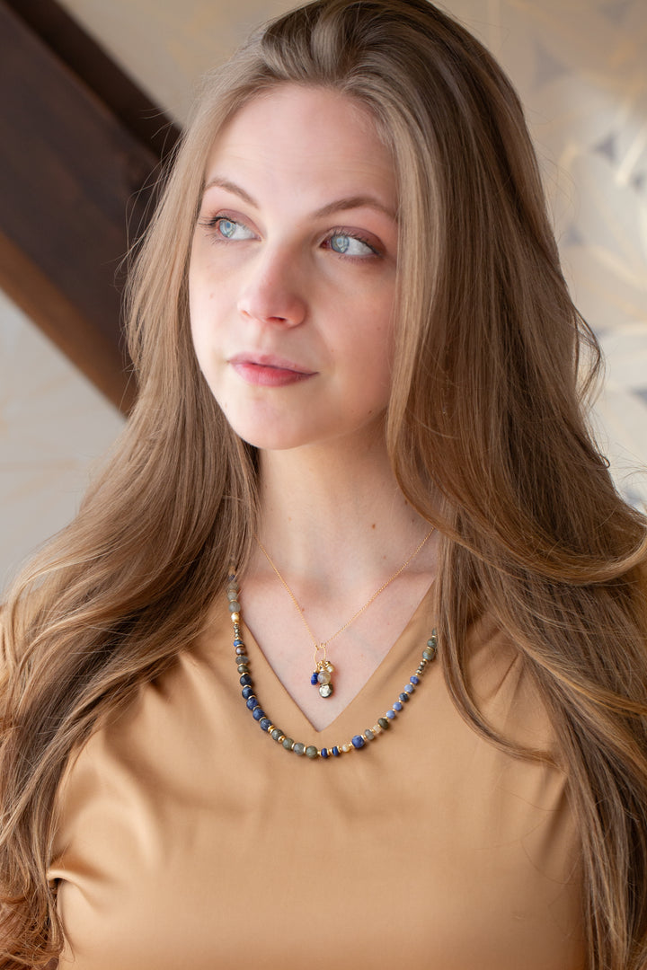 Blue Moon 16.5-18.5" Lapis, Labradorite, Sodalite, Mother Of Pearl Cluster Necklace