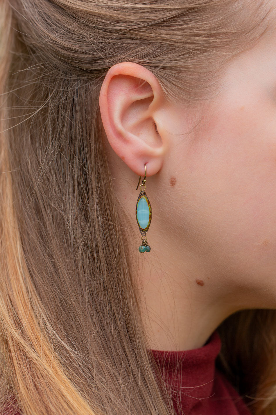 Earthen Czech Glass Herringbone Earrings