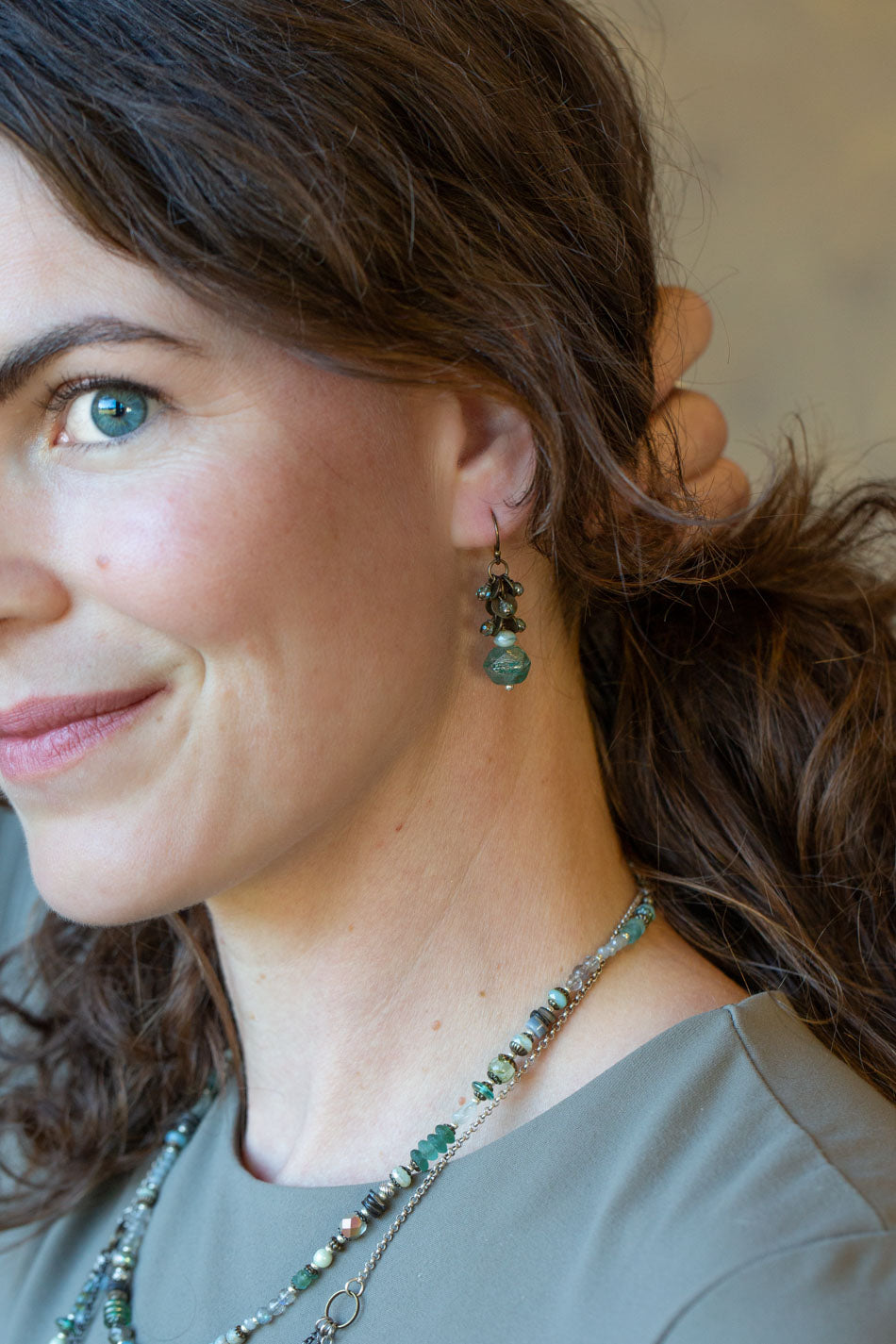 Venetian Dreams Antique Brass Medallion Dangles With Czech Glass Cluster Earrings