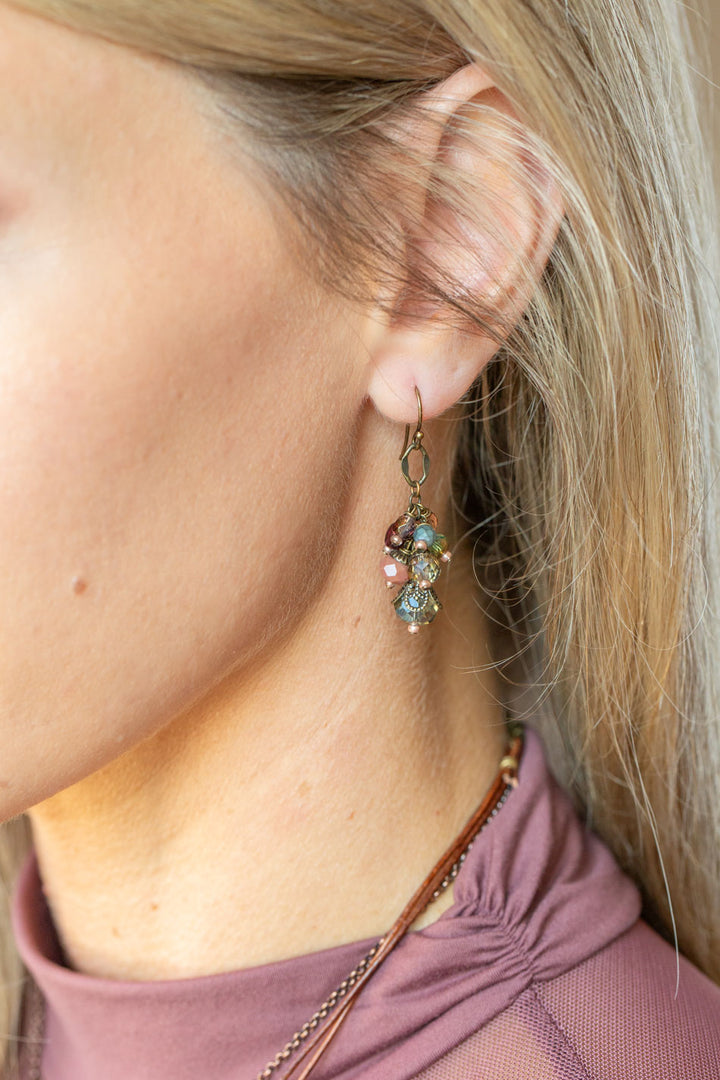 Mauve Garnet, Lepidolite, Czech Glass Cluster Earrings