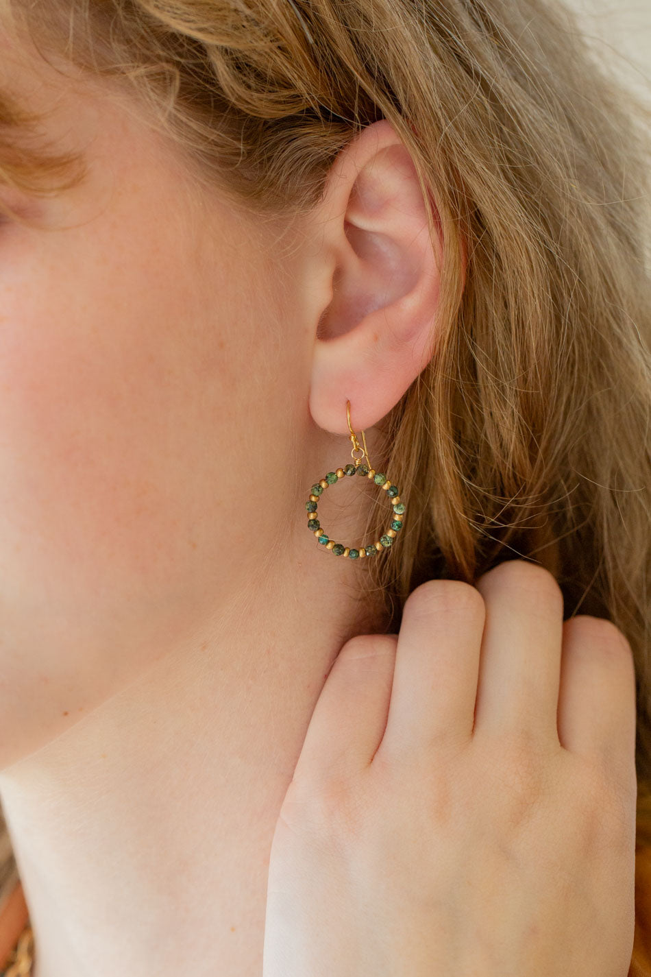 Tranquil Garden African Turquoise Hoop Earrings