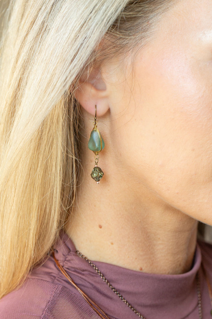 Mauve Crystal, Czech Glass Herringbone Earrings