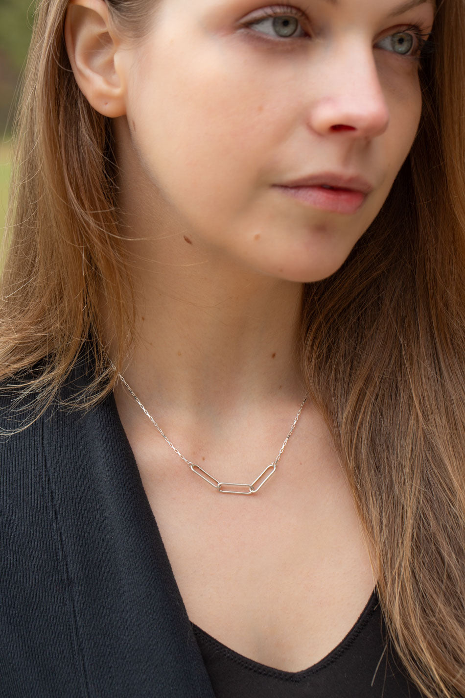 Simplicity 16-18" Silver Three Link Simple Necklace