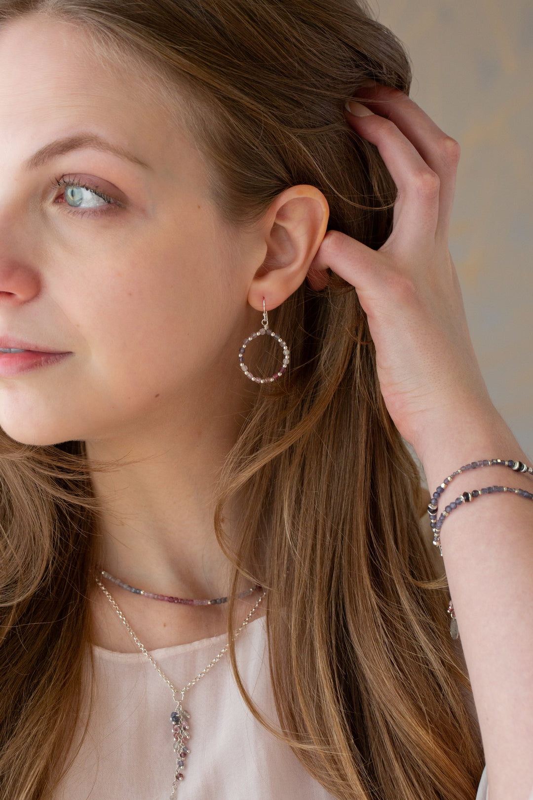 Celestial Spinel Circle Simple Earrings