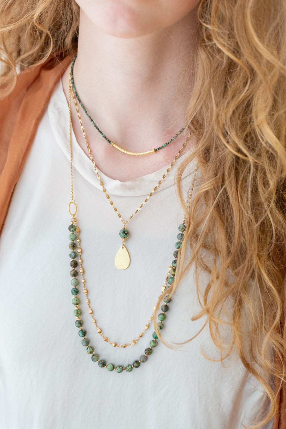 Tranquil Gardens 16-18" African Turquoise Bar Focal Necklace