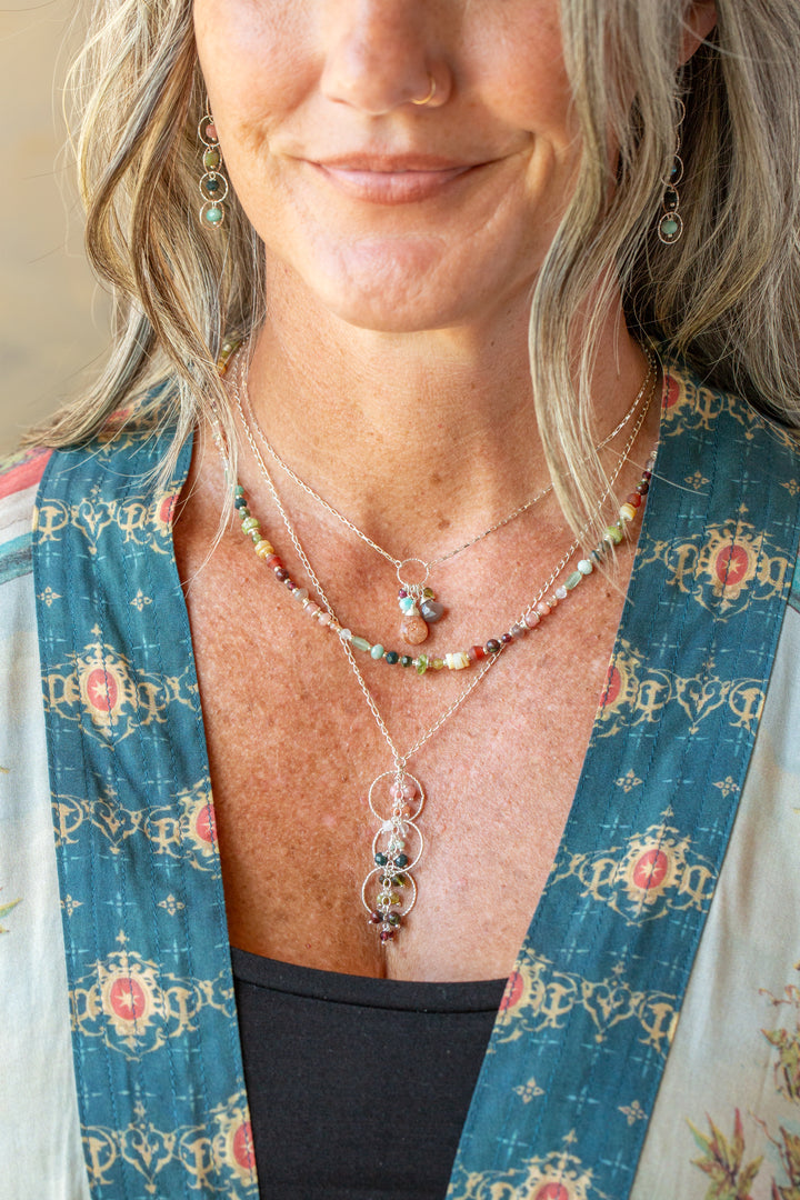 Revolution 18-20" Amazonite, Sunstone, Gossular Garnet Collage Necklace