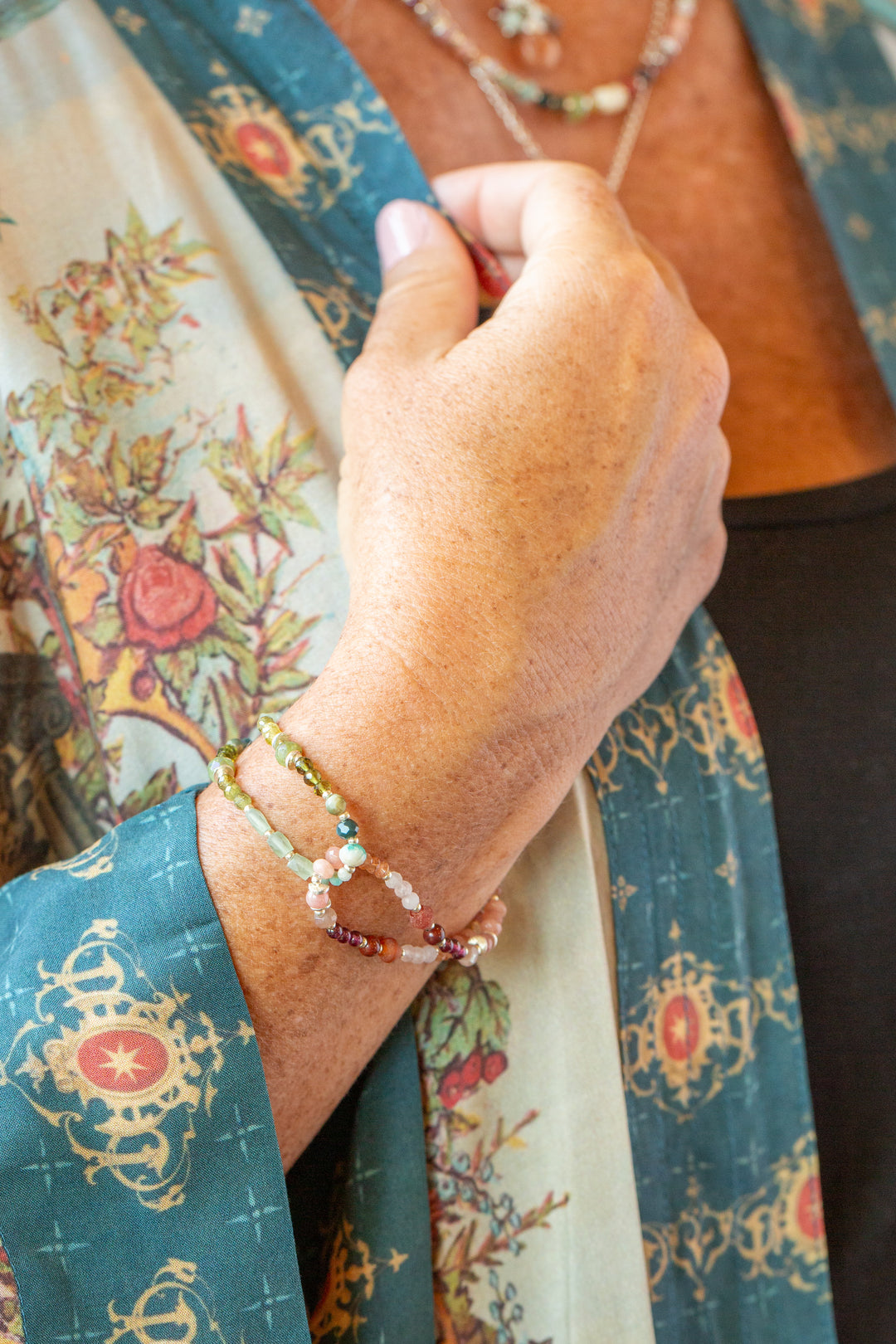 Revolution 7.5-8.5" Carnelian, Amazonite, Garnet Multistrand Bracelet
