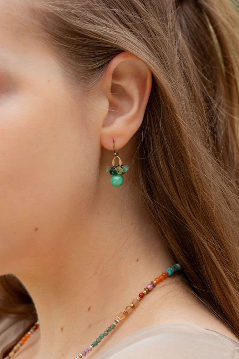 Atlas Jasper, Roman Glass Cluster Earrings