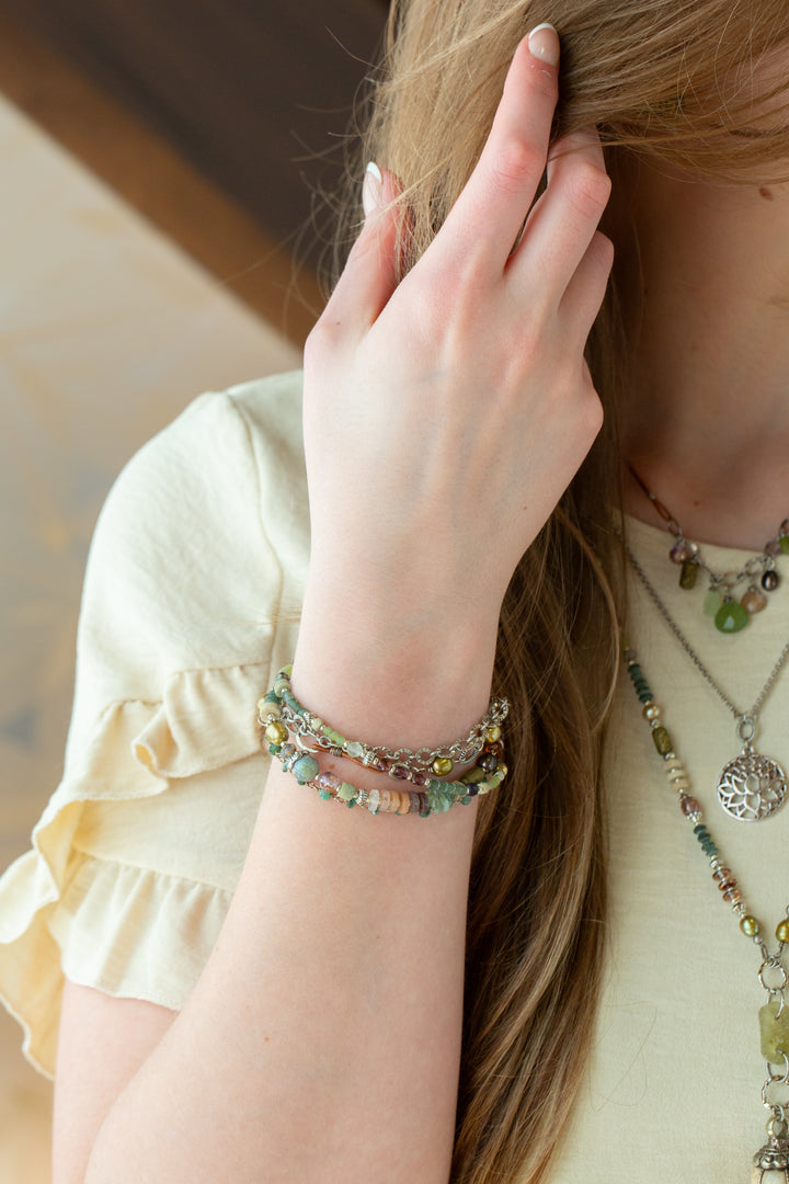 Water Lily 7.5-8.5" Czech Glass, Muscovite, Prehnite Multistrand Bracelet