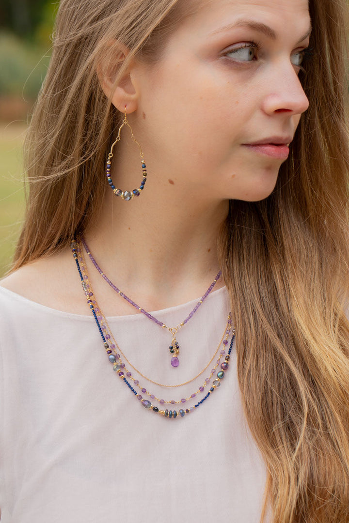 Midnight 15.5-17.5" Amethyst, Freshwater Pearl, Crystal Cluster Necklace