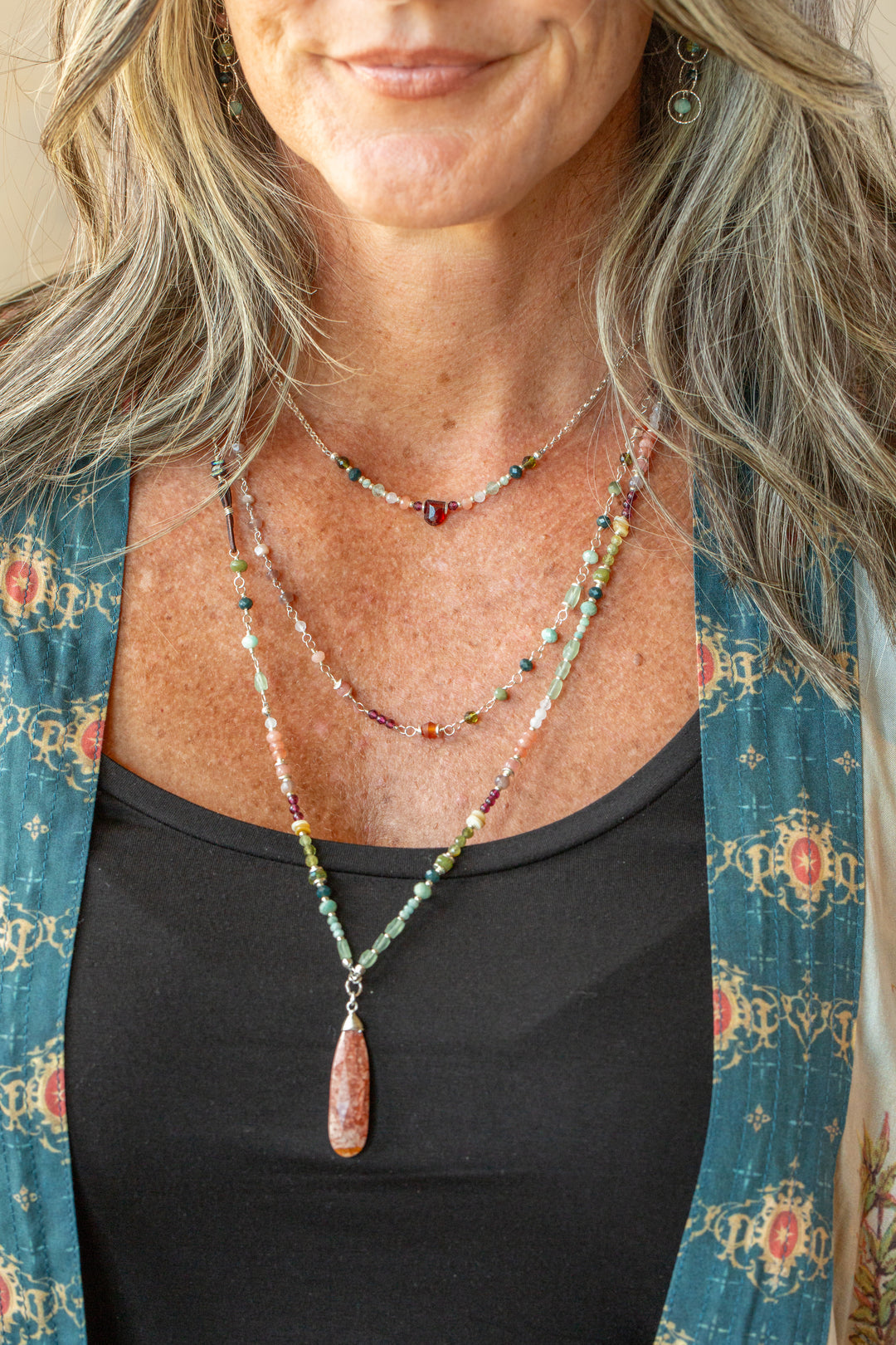 Revolution 22-24" Carnelian, Moonstone, Gossular Garnet Simple Necklace
