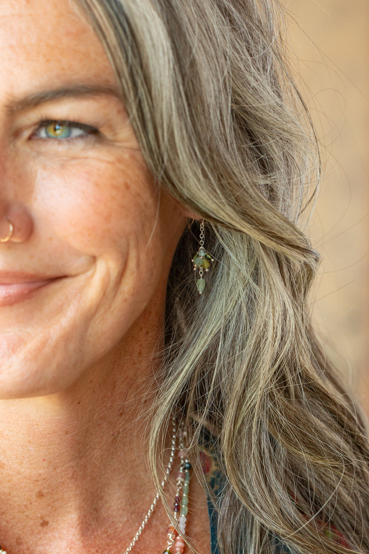 Revolution Amazonite, Gossular Garnet Cluster Earrings