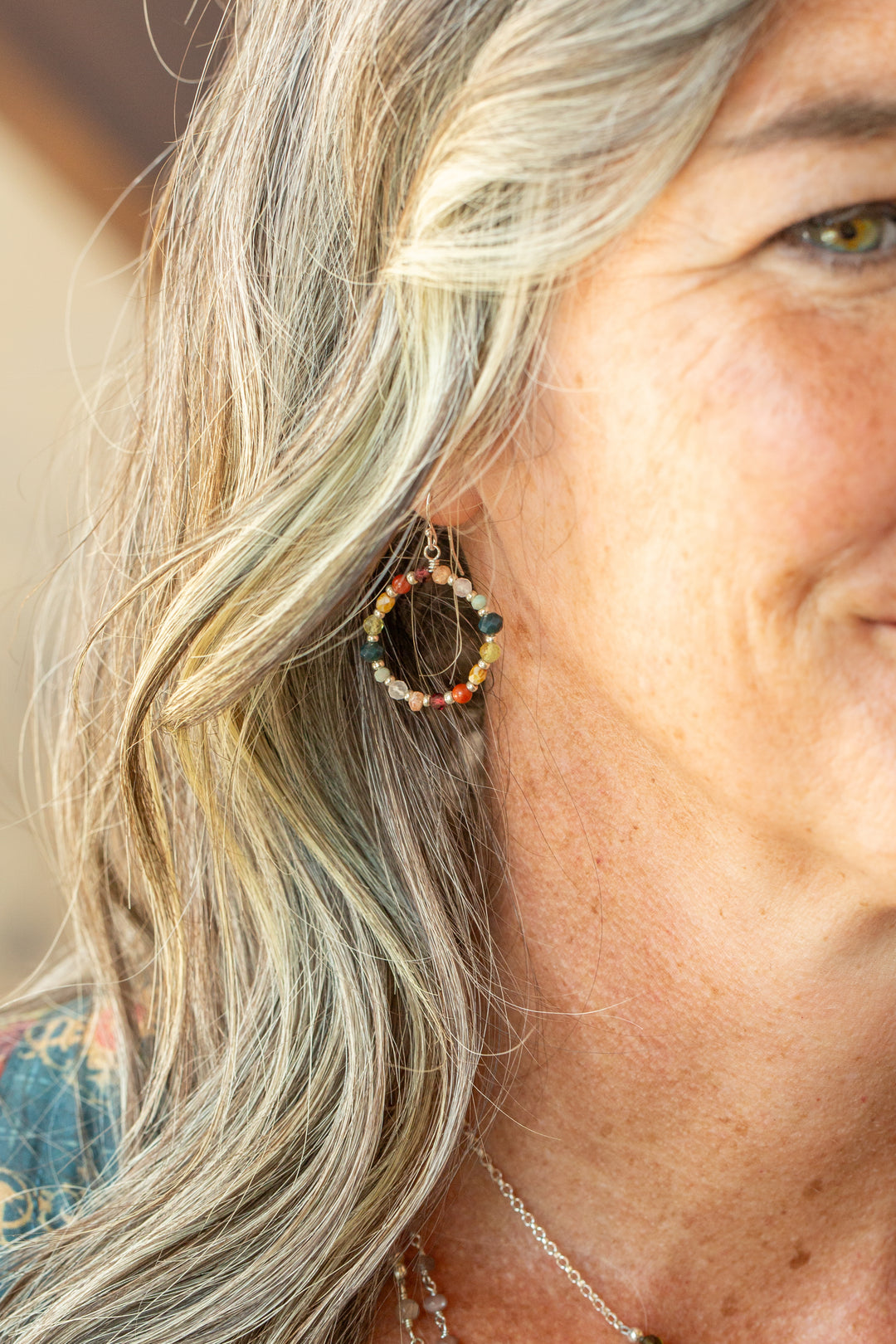 Revolution Jasper, Garnet, Amazonite Hoop Earrings