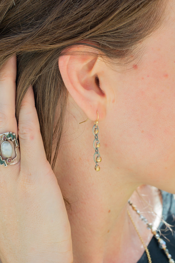 Silver & Gold Czech Glass Dangle Earrings