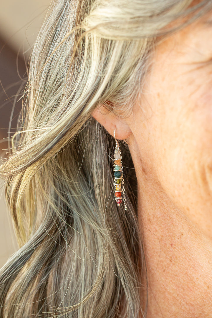 Revolution Jasper, Garnet, Amazonite Dangle Earrings