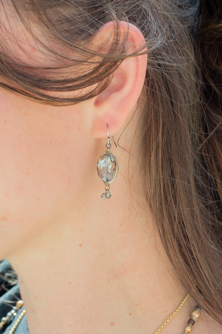 Silver & Gold Crystal Herringbone Earrings