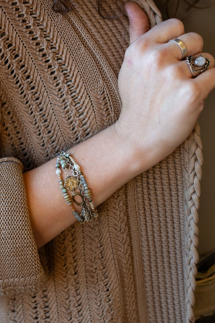 Wisdom Within 7.5-8.5" Peruvian Turquoise, Czech Glass, Shell Multistrand Bracelet