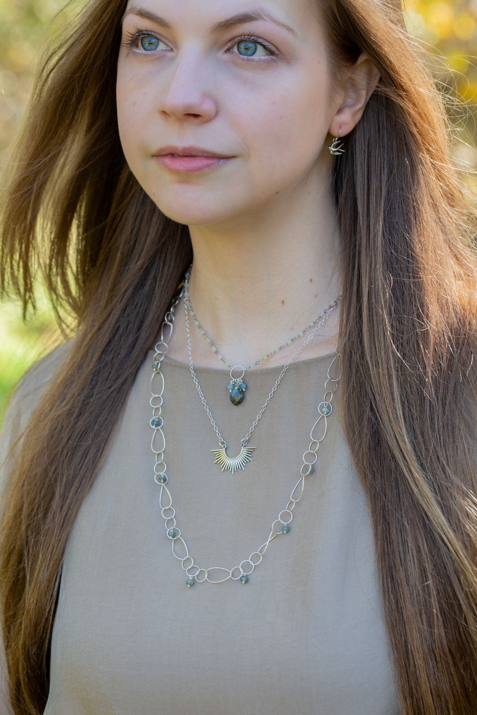 Resilience 25-27" Green Moss Aquamarine Simple Necklace