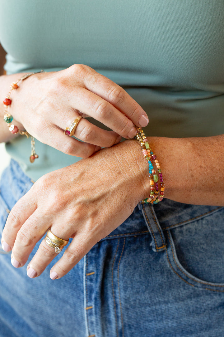 Farmers Market 7.5-8.5" Czech Glass, Coral, Apatite Multistrand Bracelet