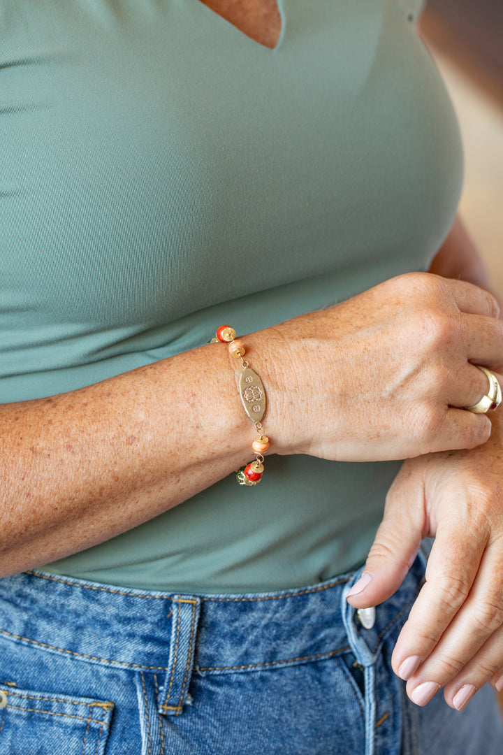 Farmers Market 7.5-8.5" Czech Glass, Coral Statement Bracelet