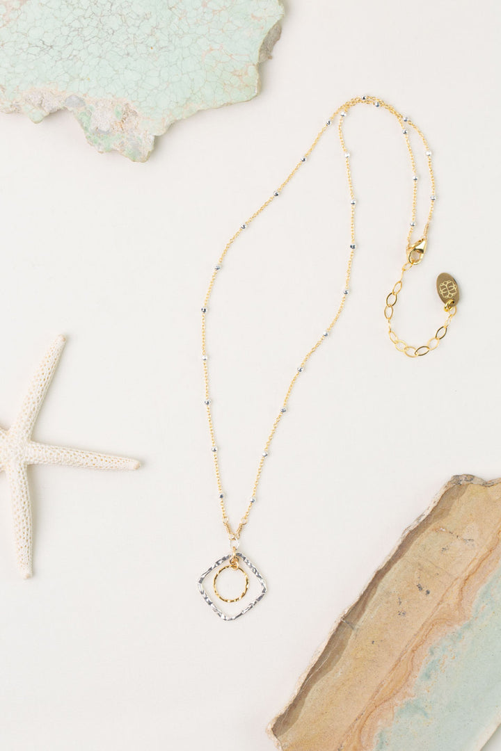 She Recovers 16-18" Silver and Gold Hammered Hoops Simple Necklace