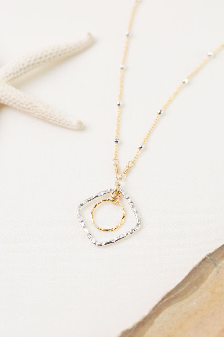 She Recovers 16-18" Silver and Gold Hammered Hoops Simple Necklace