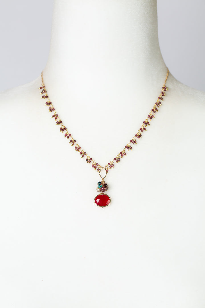 Azalea 16-18" Garnet, Red Jasper, Fuchsia Chalcedony Cluster Focal Necklace