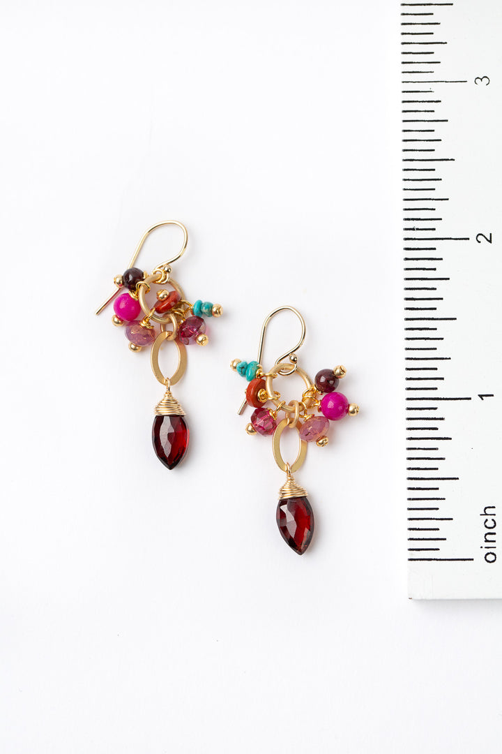 Azalea Garnet, Jasper, Fuchsia Chalcedony Cluster Dangle Earrings