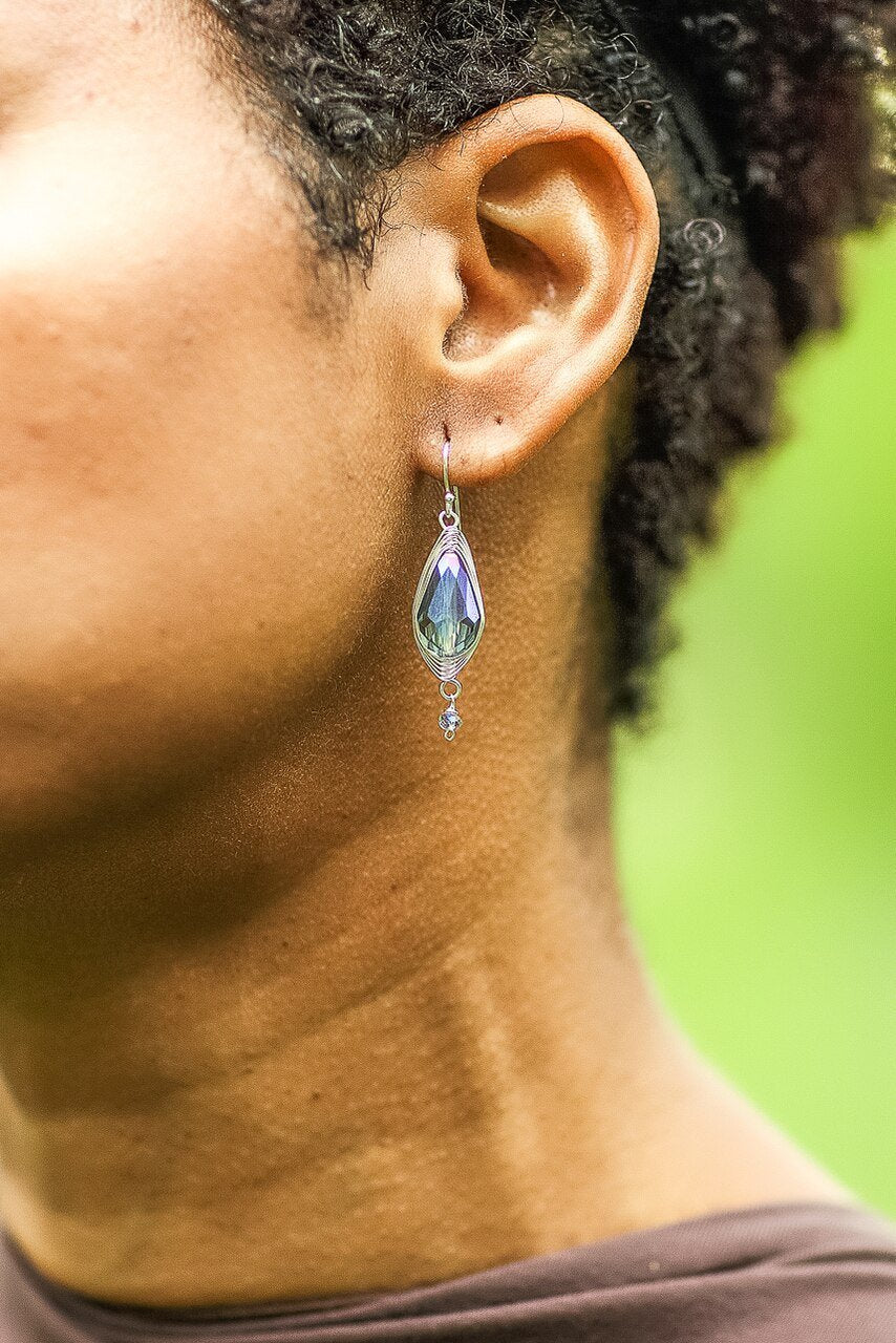 Herringbone Blue Oblong Crystal Earrings