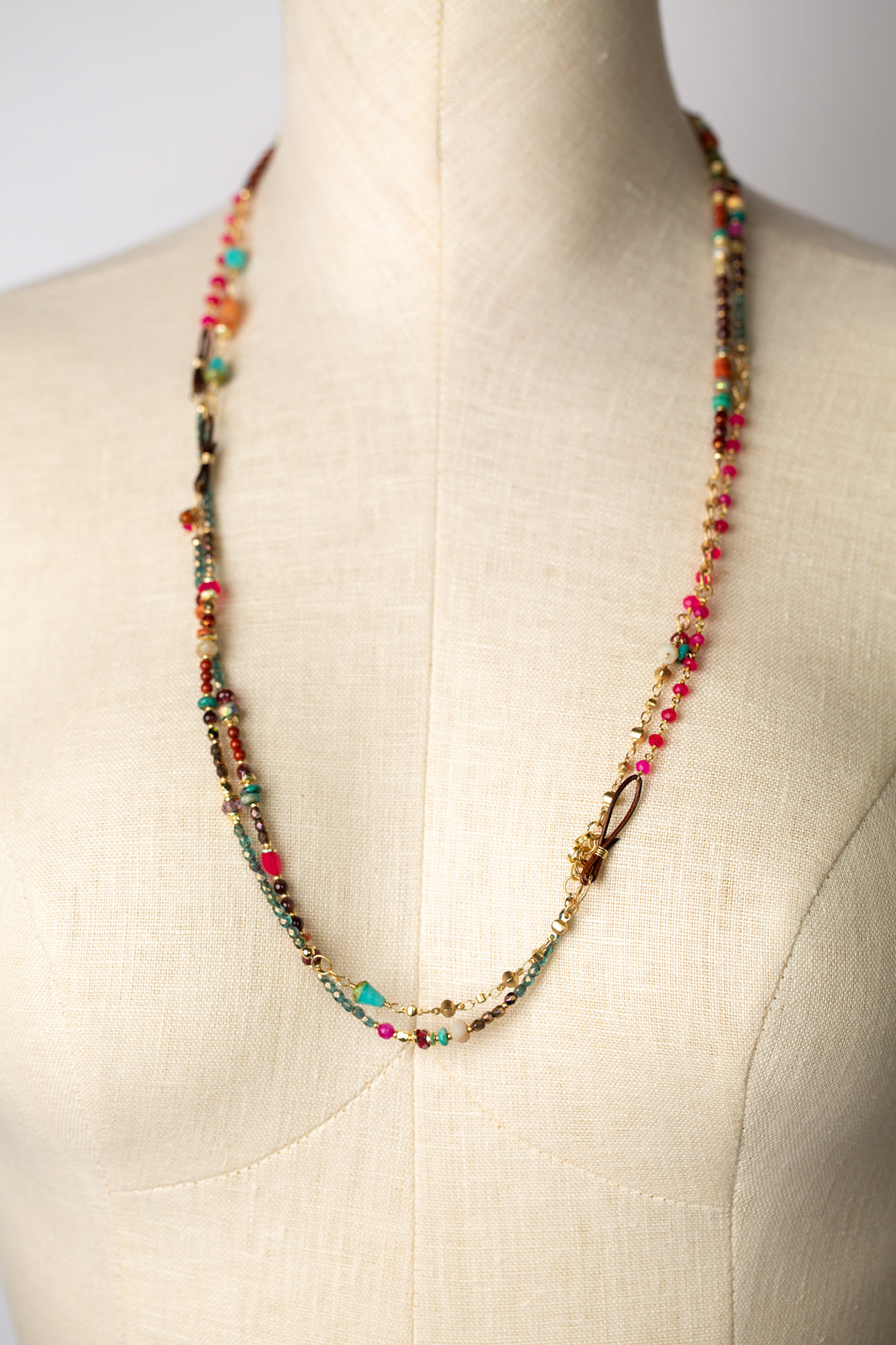 Azalea 58-60" Garnet, Fuchsia Chalcedony, Crystal Collage Necklace