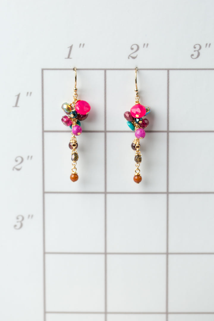 Azalea Jasper, Garnet, Fuchsia Chalcedony Cluster Earrings