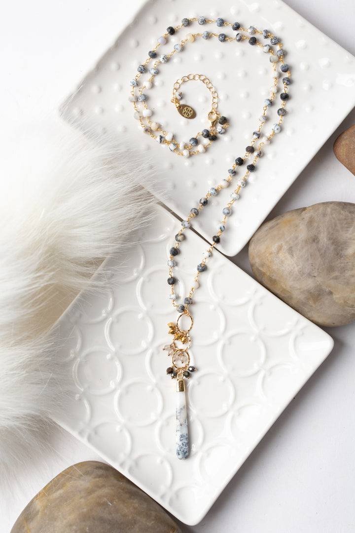 Balancing Grace 26.75-28.75" Dendritic Opal Drop Focal Necklace