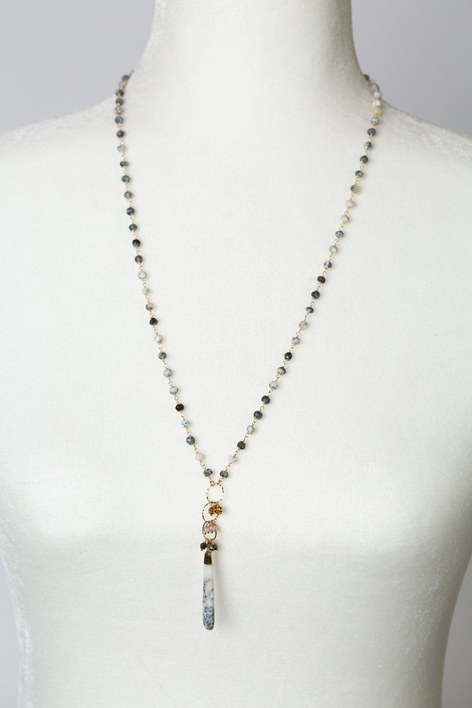 Balancing Grace 26.75-28.75" Dendritic Opal Drop Focal Necklace