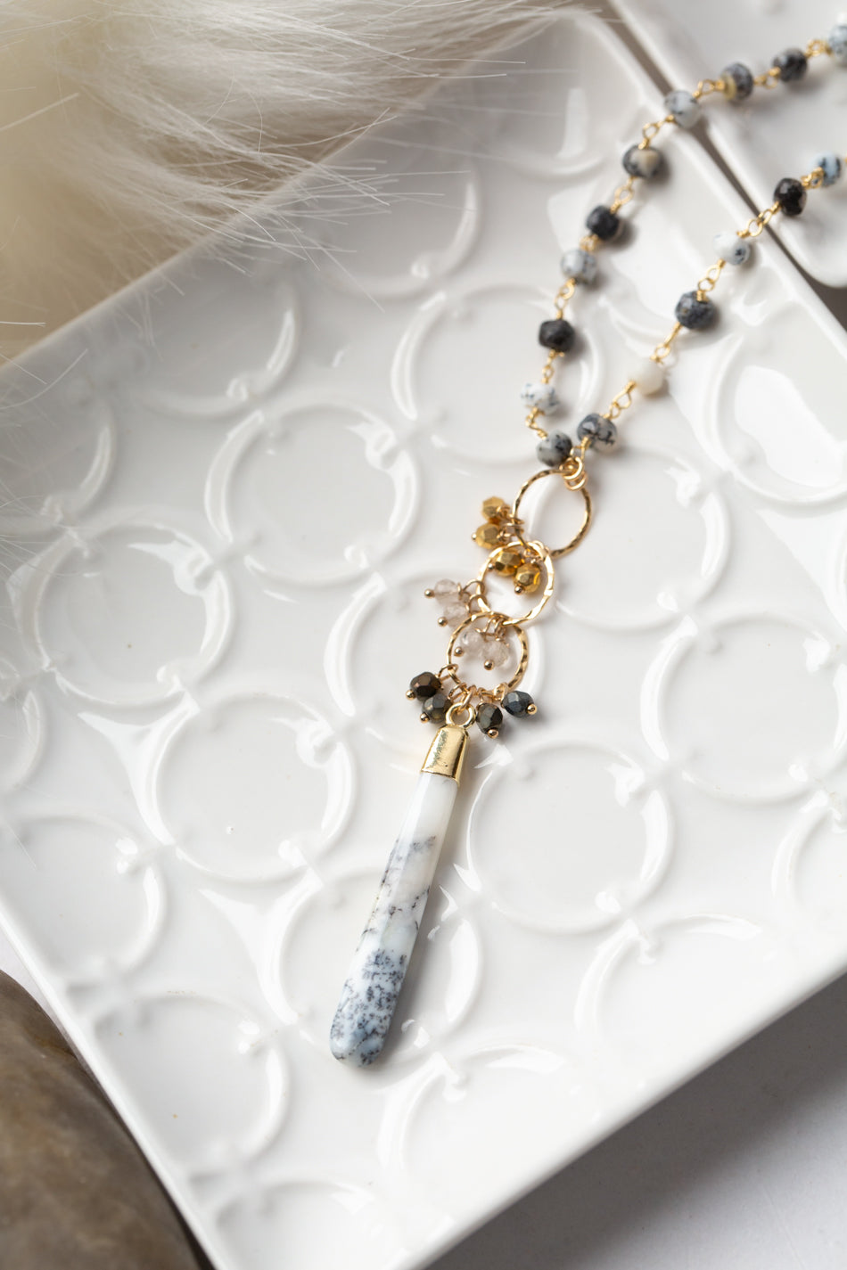 Balancing Grace 26.75-28.75" Dendritic Opal Drop Focal Necklace