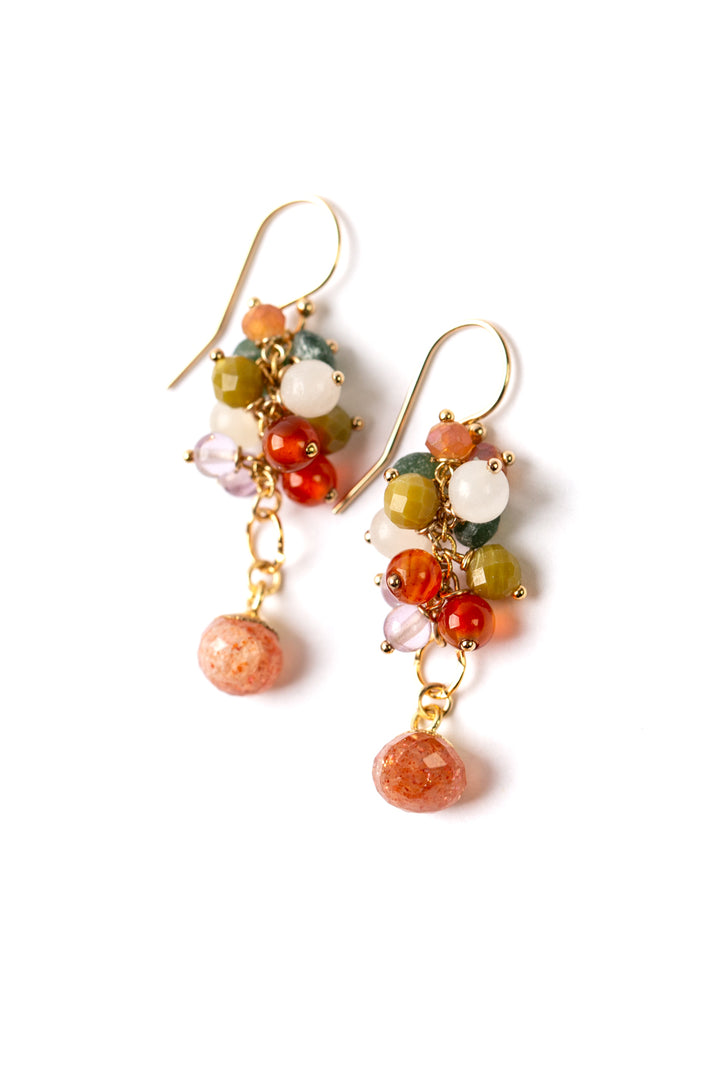 Bergamot Amethyst, Fire Agate, Onyx Cluster Earrings
