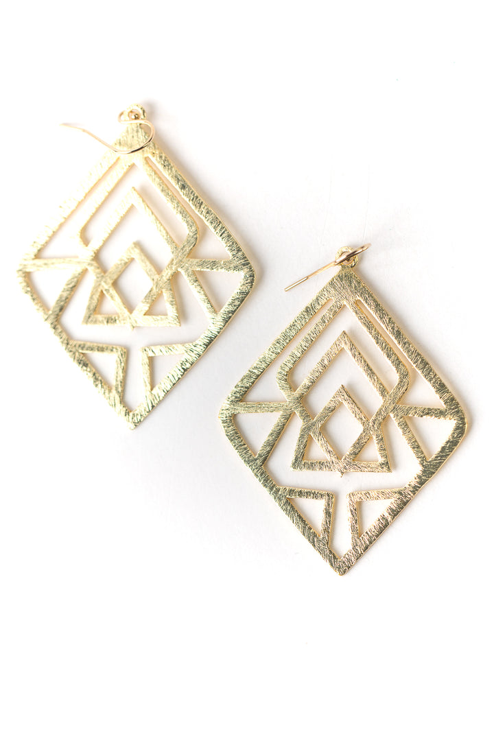 Brushed Gold Diamond Pyramid Earrings