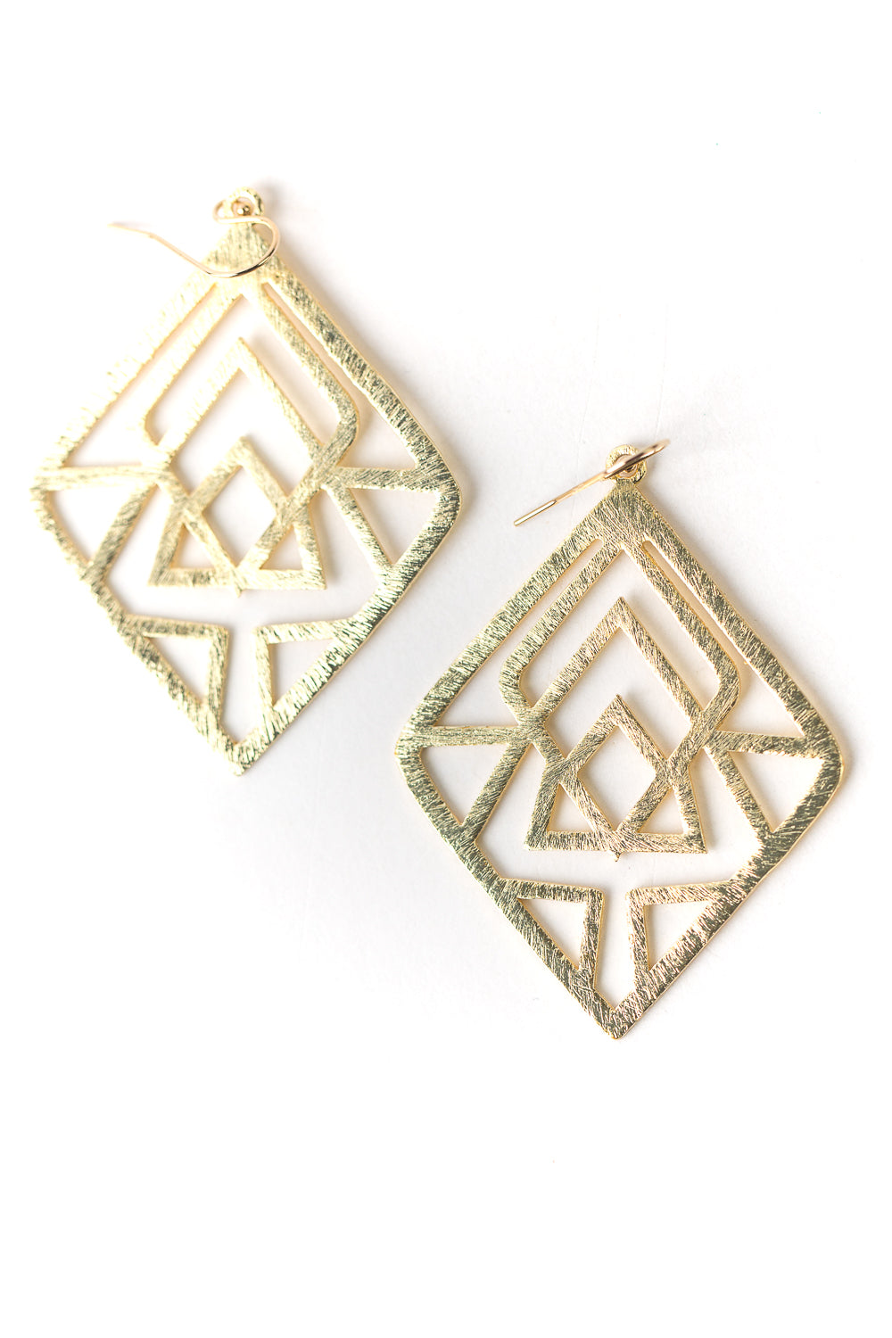 Brushed Gold Diamond Pyramid Earrings