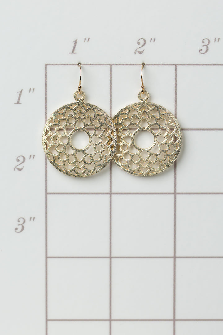 Brushed Gold Circle Floral Earrings