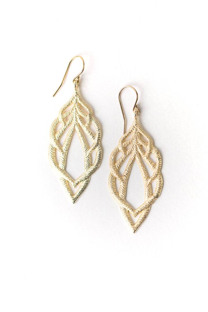 Brushed Gold Textured Leaf Earrings