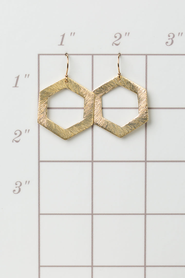 Brushed Gold Hexagon Earrings