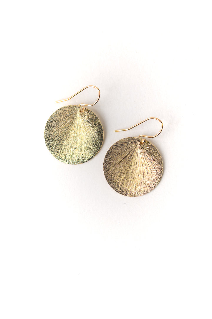 Brushed Gold Round Disk Earrings