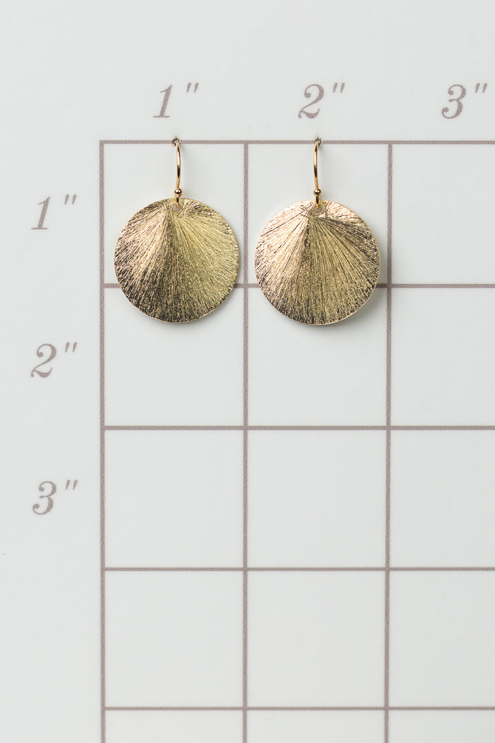 Brushed Gold Round Disk Earrings