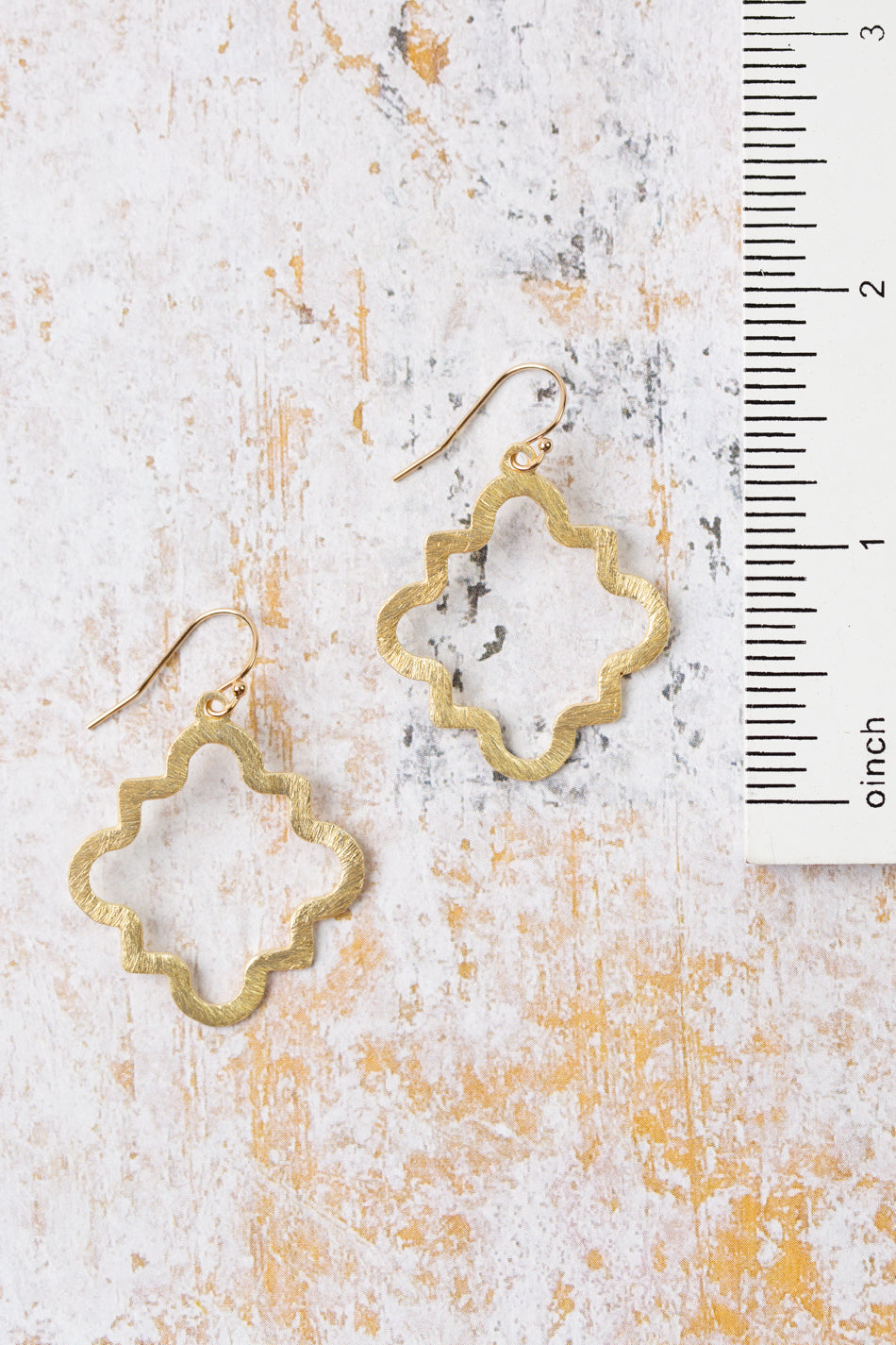 Brushed Gold Medium Pointed Quatrefoil Earrings