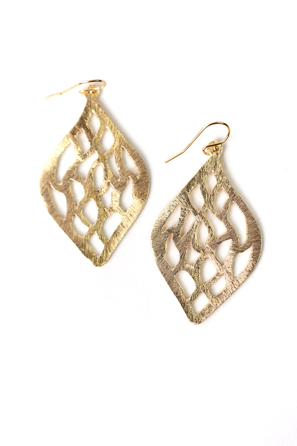 Brushed Gold Leaf Drop Statement Earrings