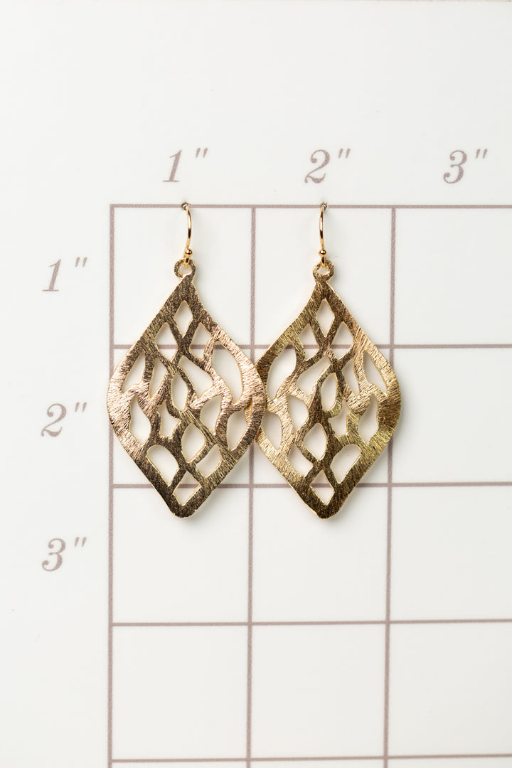 Brushed Gold Leaf Drop Statement Earrings