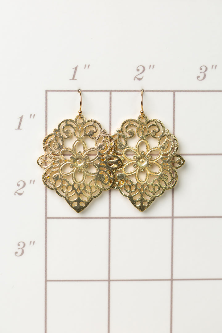 Brushed Gold Detailed Flower Statement Earrings