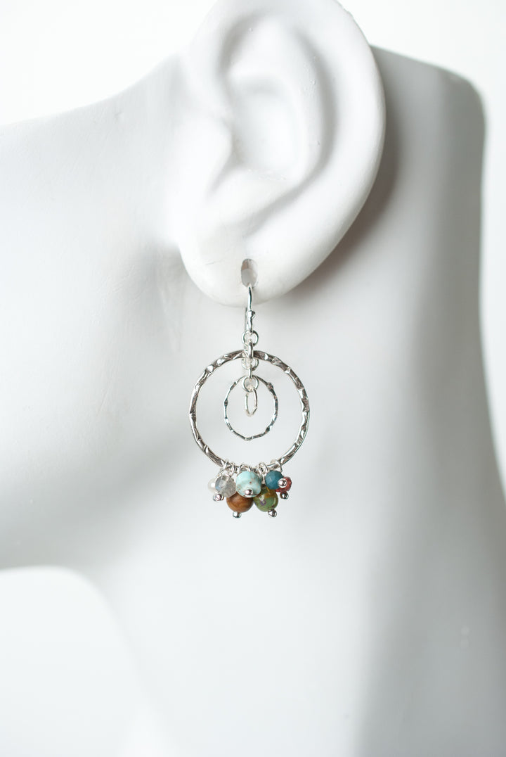 *Bloom Sterling Silver Hoop Gemstone Dangle Earrings